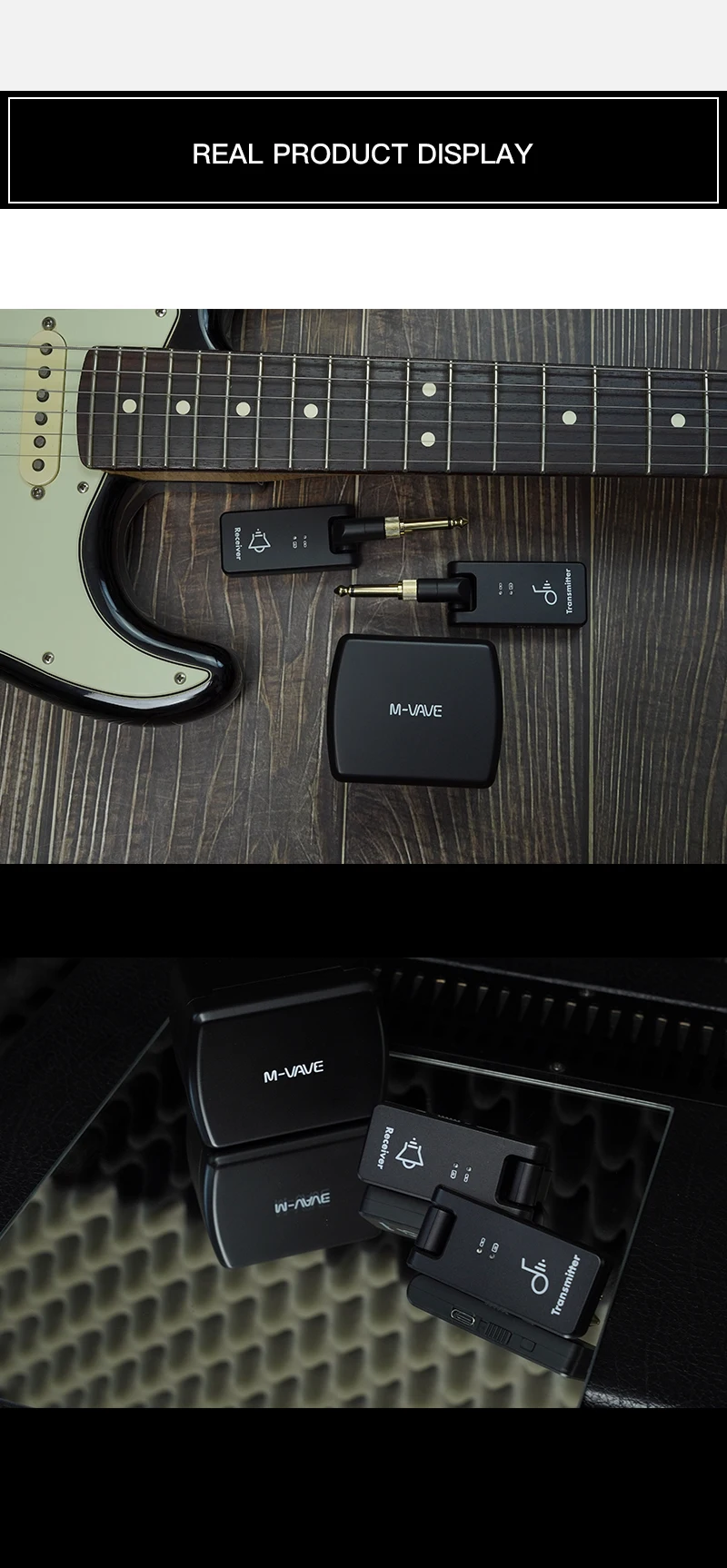 M-vave Wireless Guitar System 2.4G Guitar Transmitter Receiver 2 in 1 Plug 4 Channels Guitar Wireless with Rechargeable Box WP-8