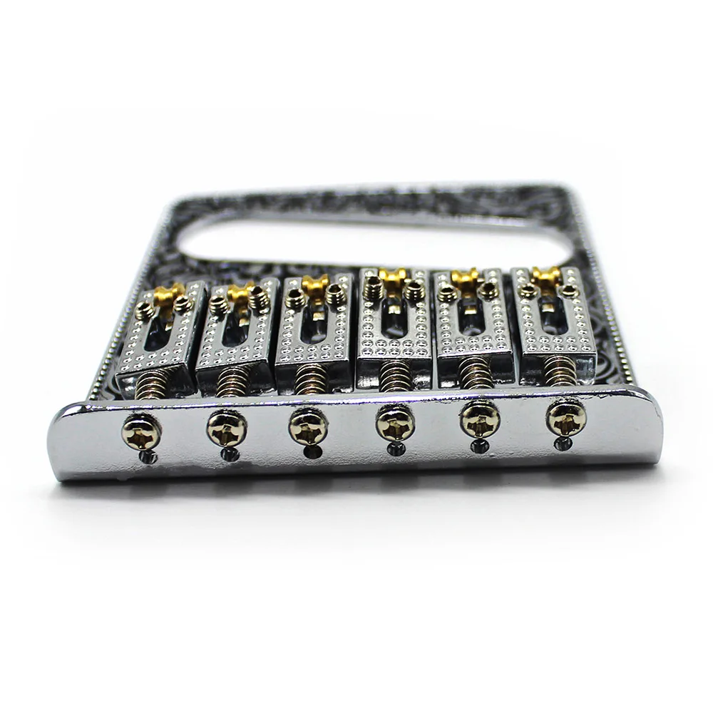 6 String Roller Saddle Bridge and Control Plate for TL Electric Guitar with Carving Decorative Pattern Strings Through Bridge