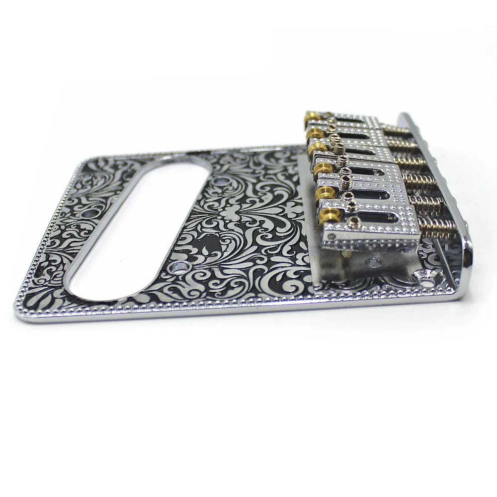 6 String Roller Saddle Bridge and Control Plate for TL Electric Guitar with Carving Decorative Pattern Strings Through Bridge