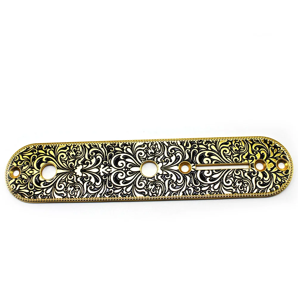 6 String Roller Saddle Bridge and Control Plate for TL Electric Guitar with Carving Decorative Pattern Strings Through Bridge