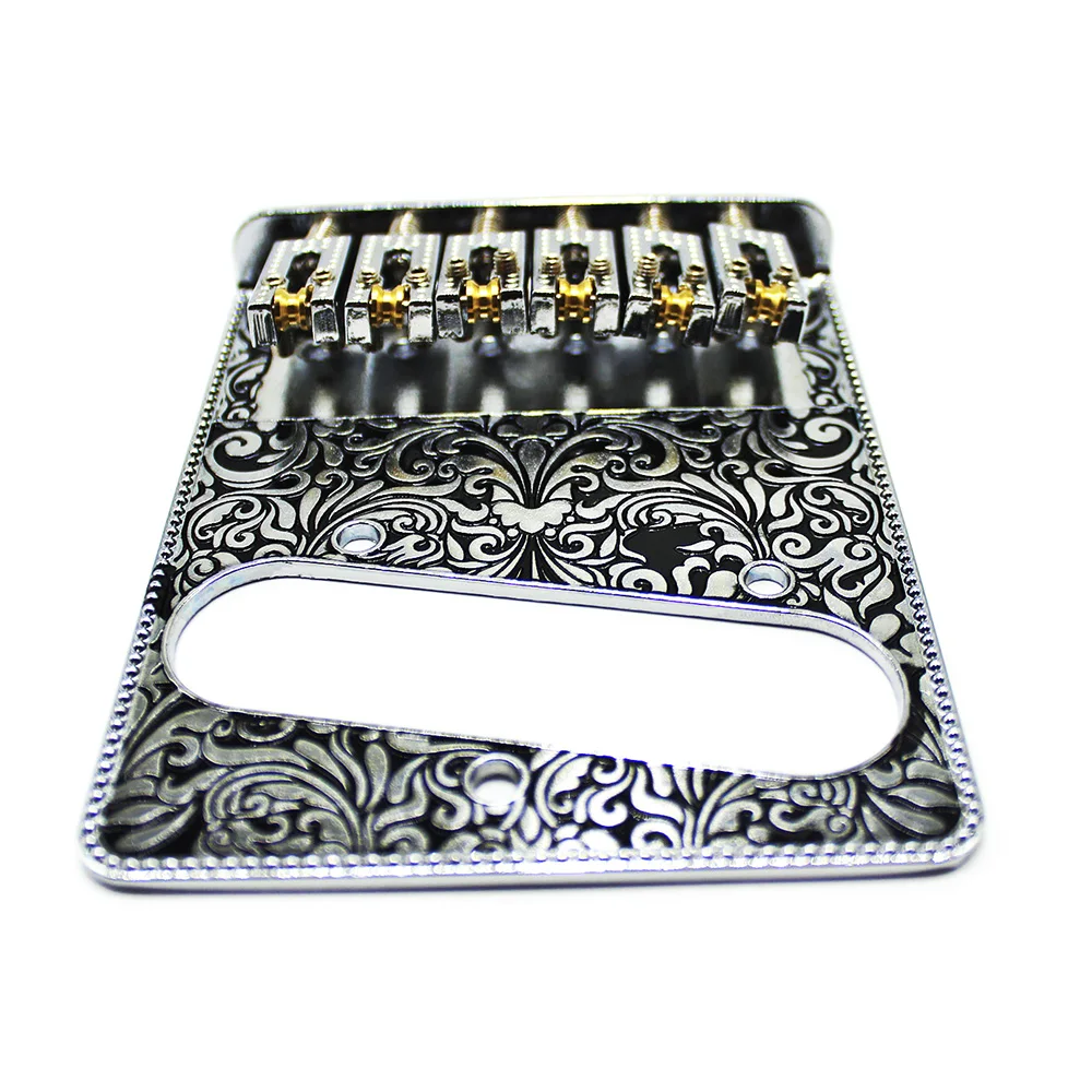 6 String Roller Saddle Bridge and Control Plate for TL Electric Guitar with Carving Decorative Pattern Strings Through Bridge