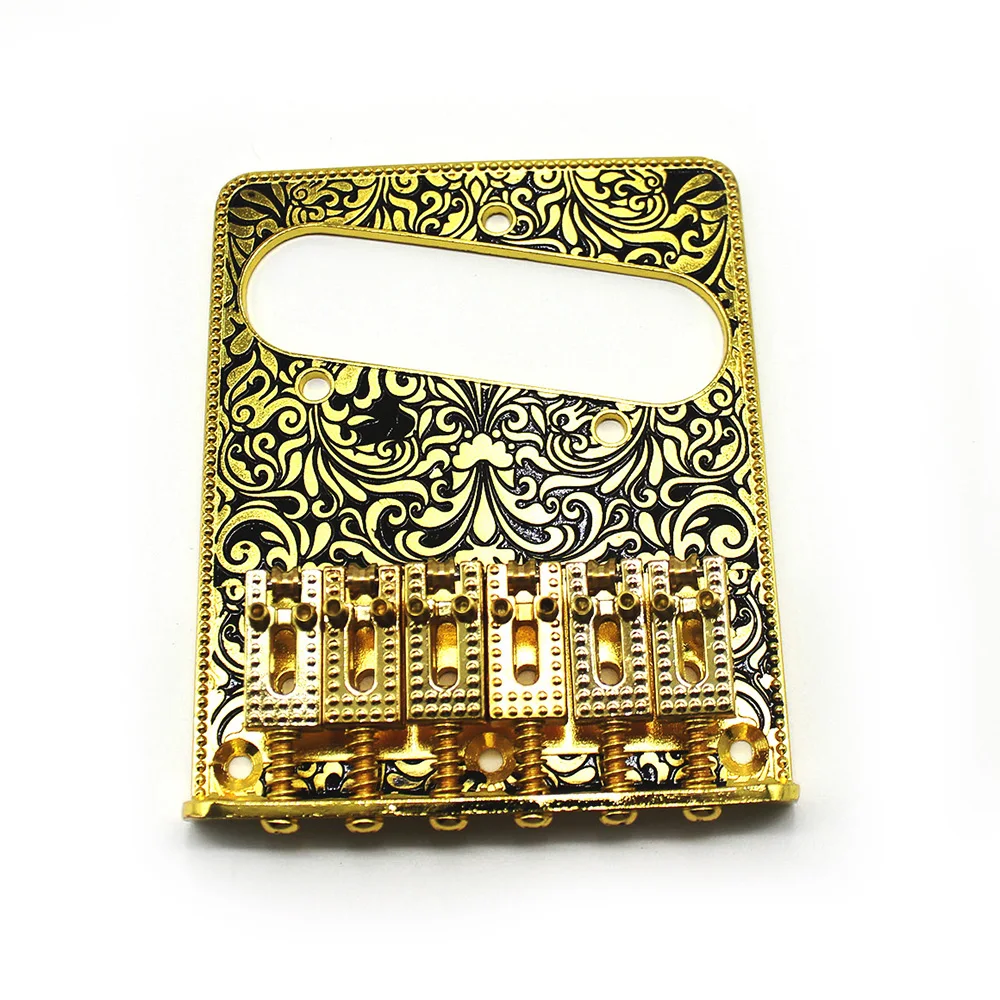 6 String Roller Saddle Bridge and Control Plate for TL Electric Guitar with Carving Decorative Pattern Strings Through Bridge