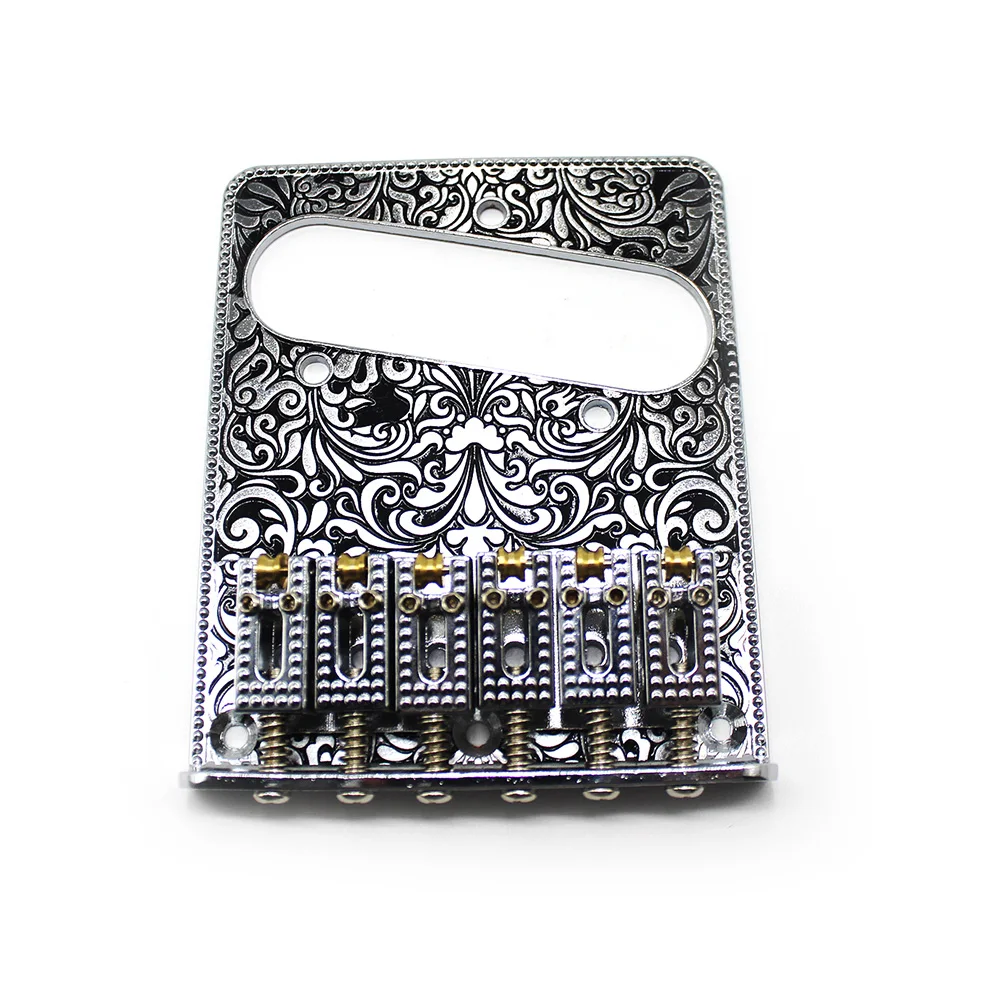 6 String Roller Saddle Bridge and Control Plate for TL Electric Guitar with Carving Decorative Pattern Strings Through Bridge