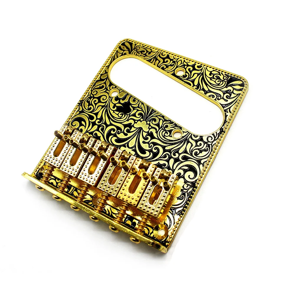 6 String Roller Saddle Bridge and Control Plate for TL Electric Guitar with Carving Decorative Pattern Strings Through Bridge