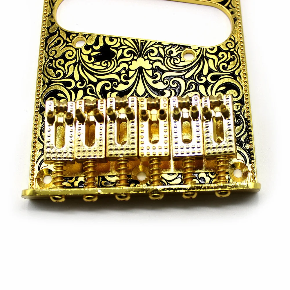 6 String Roller Saddle Bridge and Control Plate for TL Electric Guitar with Carving Decorative Pattern Strings Through Bridge