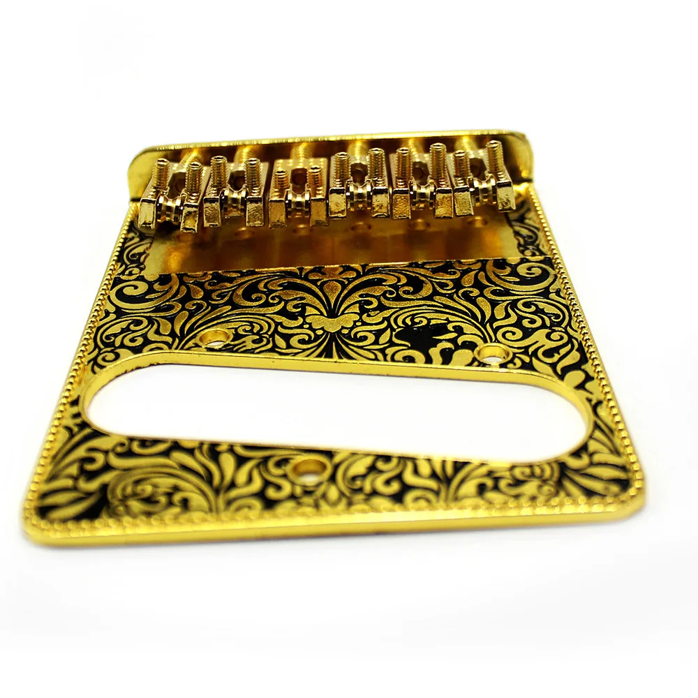 6 String Roller Saddle Bridge and Control Plate for TL Electric Guitar with Carving Decorative Pattern Strings Through Bridge