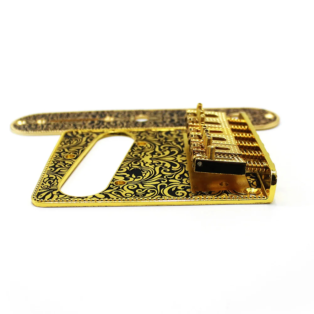 6 String Roller Saddle Bridge and Control Plate for TL Electric Guitar with Carving Decorative Pattern Strings Through Bridge