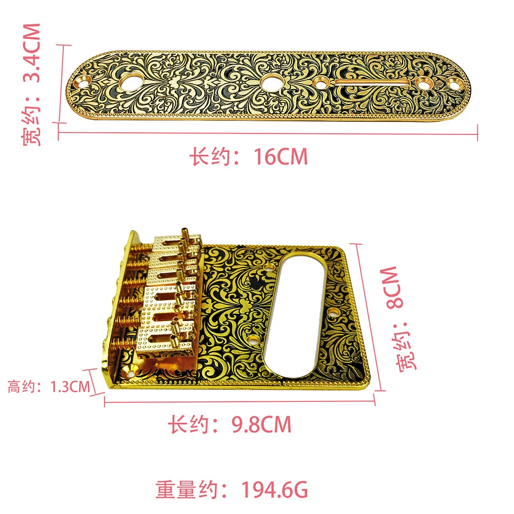 6 String Roller Saddle Bridge and Control Plate for TL Electric Guitar with Carving Decorative Pattern Strings Through Bridge