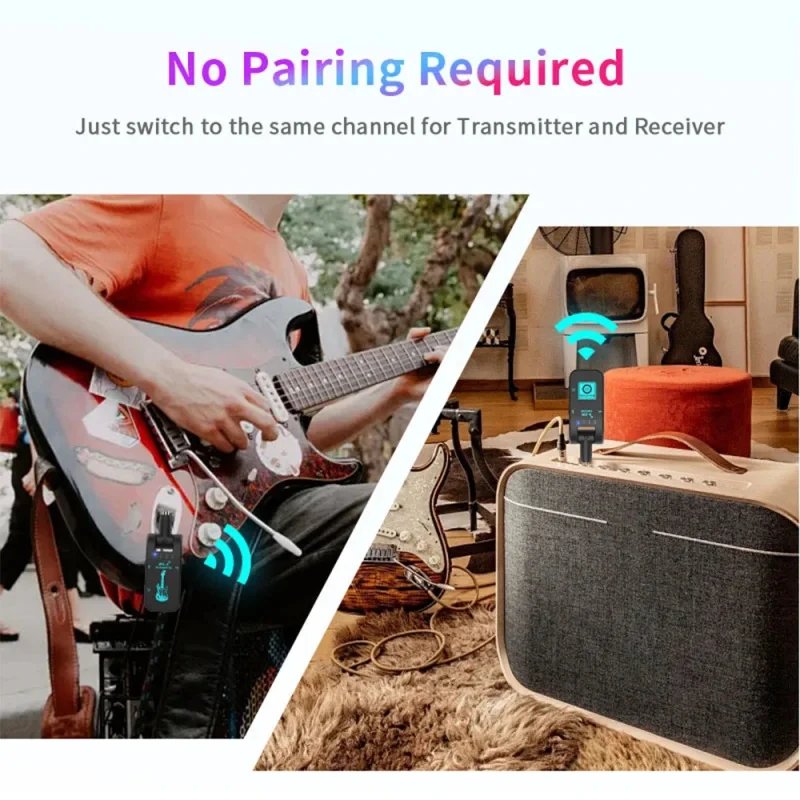 Wireless System for Guitar, 2.4G Rechargeable Transmitter and Receiver, Real Time Plug Play Transmission for Electric Bass
