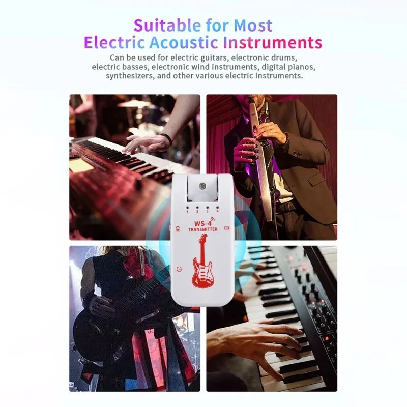 Wireless System for Guitar, 2.4G Rechargeable Transmitter and Receiver, Real Time Plug Play Transmission for Electric Bass