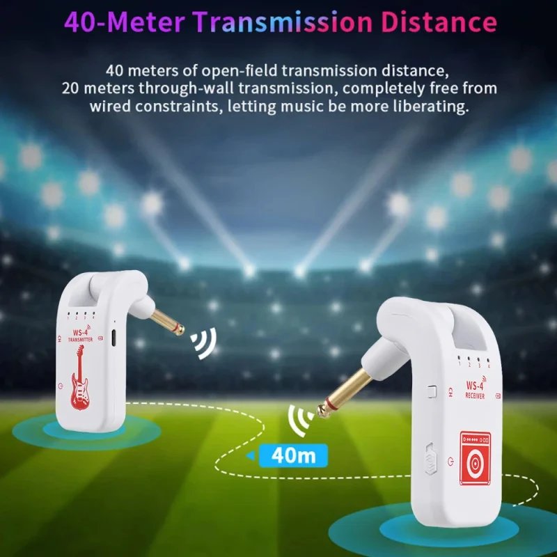 Wireless System for Guitar, 2.4G Rechargeable Transmitter and Receiver, Real Time Plug Play Transmission for Electric Bass