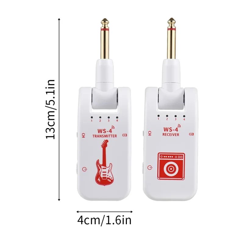 Wireless System for Guitar, 2.4G Rechargeable Transmitter and Receiver, Real Time Plug Play Transmission for Electric Bass