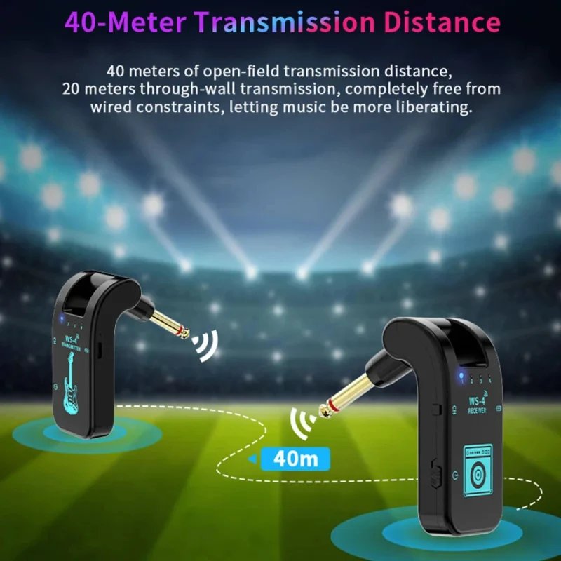 Wireless System for Guitar, 2.4G Rechargeable Transmitter and Receiver, Real Time Plug Play Transmission for Electric Bass