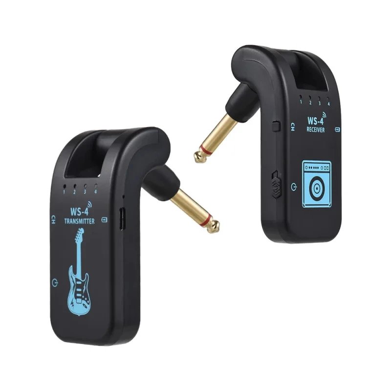 Wireless System for Guitar, 2.4G Rechargeable Transmitter and Receiver, Real Time Plug Play Transmission for Electric Bass