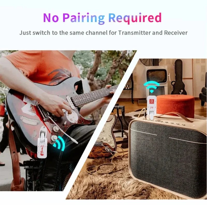 Wireless System for Guitar, 2.4G Rechargeable Transmitter and Receiver, Real Time Plug Play Transmission for Electric Bass