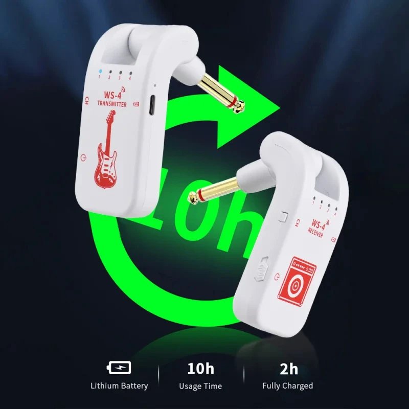 Wireless System for Guitar, 2.4G Rechargeable Transmitter and Receiver, Real Time Plug Play Transmission for Electric Bass