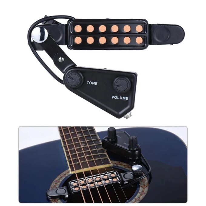 Premium Acoustic Guitar Pickup: 12-Hole Magnetic Transducer for Enhanced Sound, Adjustable Volume & Tone Knobs, Comes with High- - Image 2