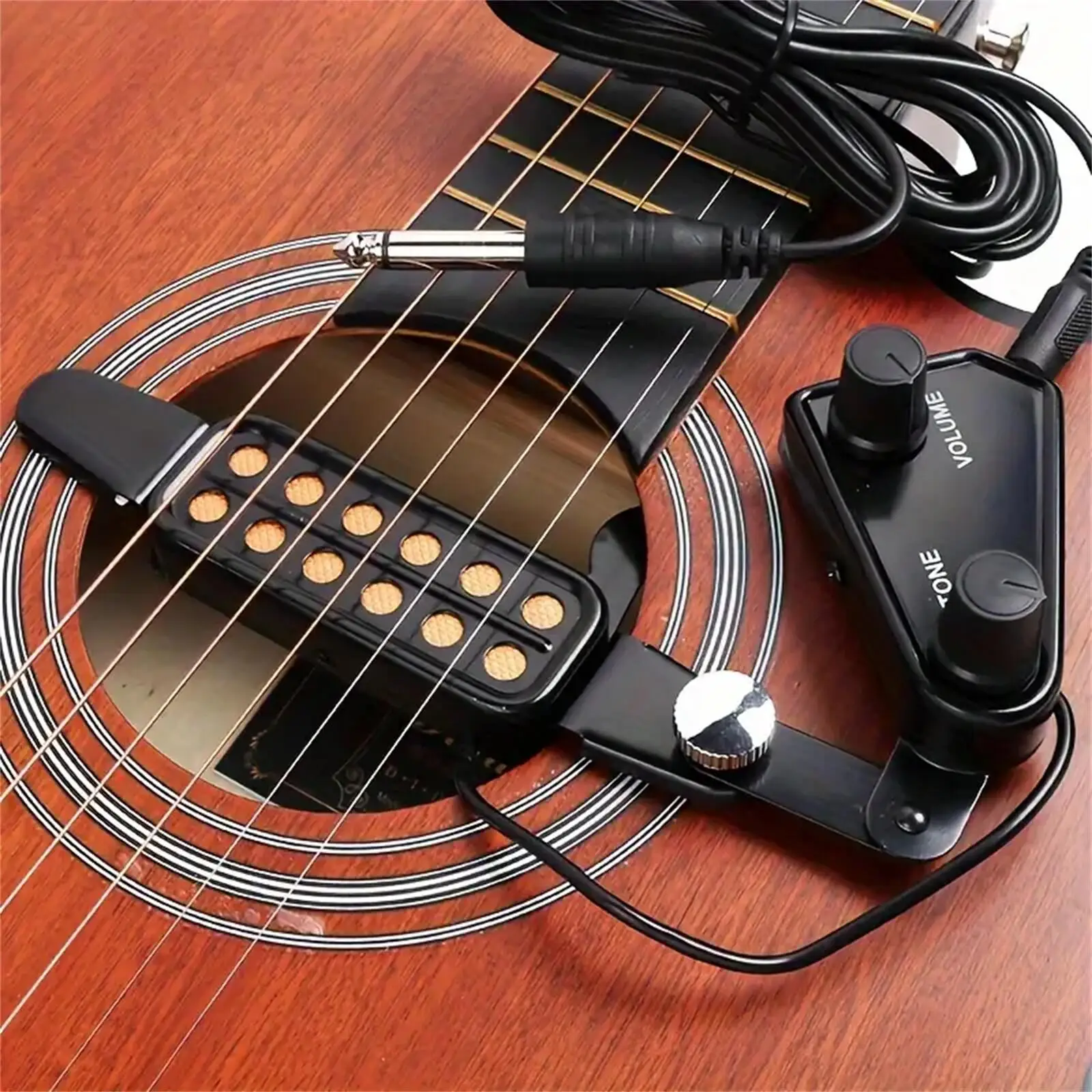 Premium Acoustic Guitar Pickup: 12-Hole Magnetic Transducer for Enhanced Sound, Adjustable Volume & Tone Knobs, Comes with High-
