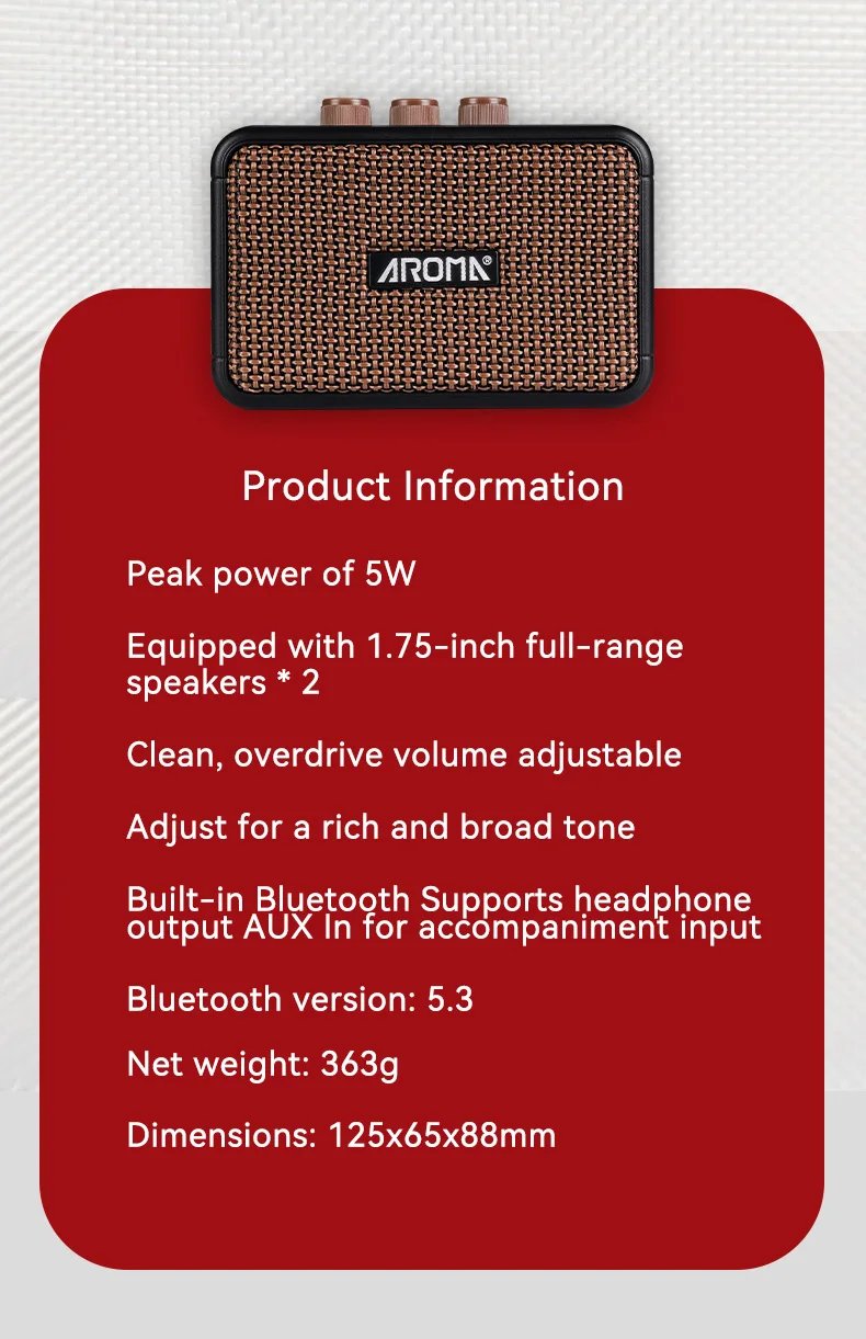 Mini Guitar Amplifier 5W Electric Guitar Amp Small Practice Guitar Amp with Bluetooth Clean & Overdrive Channels Portable