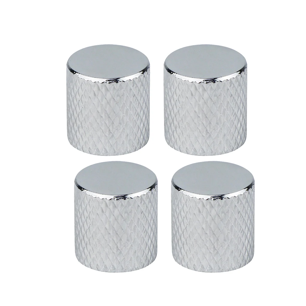 FLEOR 4pcs Metal Guitar Bass Knobs Control Knobs Chrome Flat Top