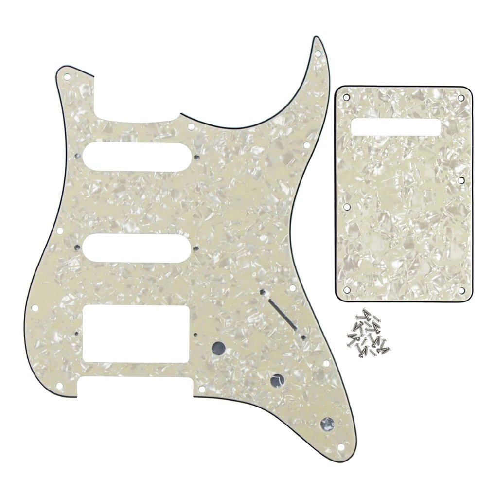FLEOR Set of 11 Holes SSH ST Electric Guitar Pickguard HSS Scratch Plate & Back Plate & Screws, 8 Colors Choose