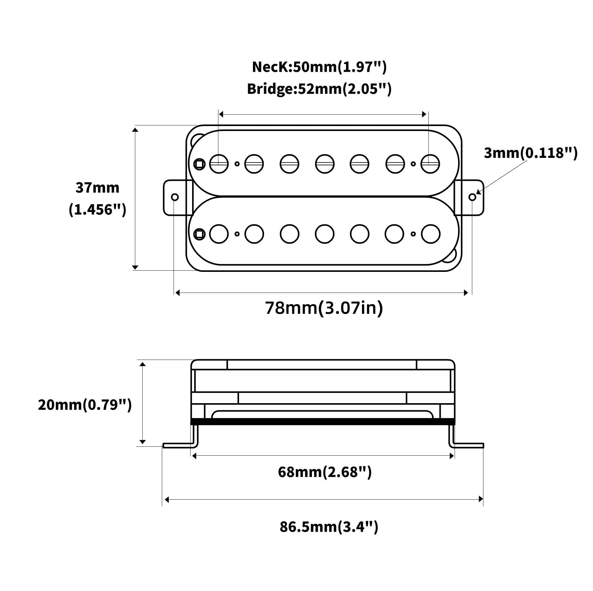 Phrilam Pro HH High output Alnico5 6 non &6 adjustable Humbucker Neck/50mm7.6K  Bridge/52mm Pickups8.8/16.5K for Electric Guitar