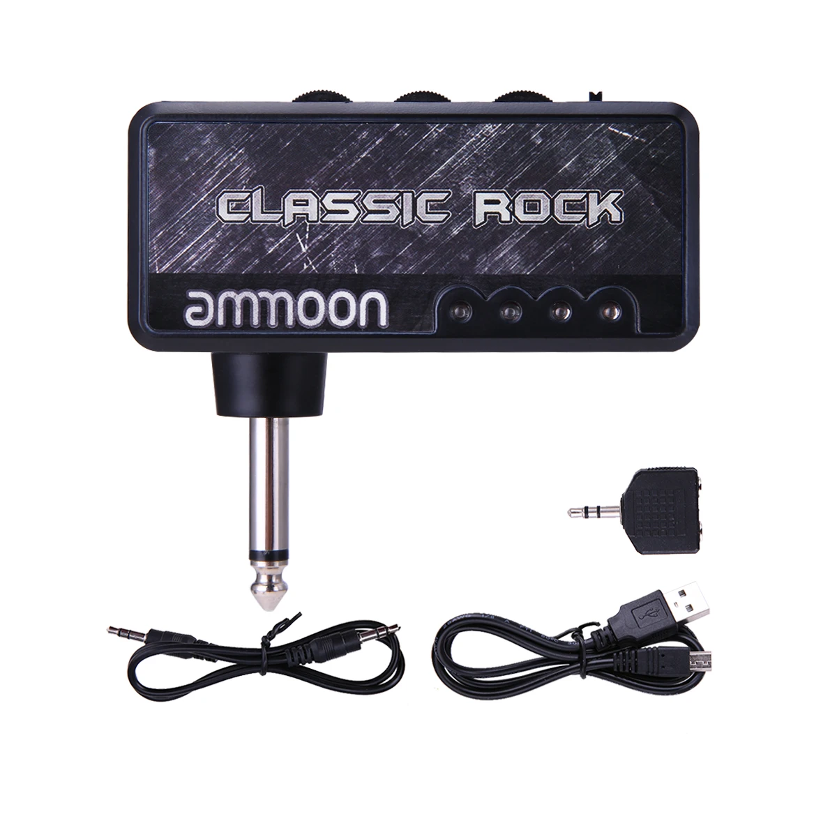 ammoon Electric Guitar Headphone Amplifier Amp 1/4 Inch Plug 3.5mm Headphone Jack & Aux In with Classic Rock Distortion Effect