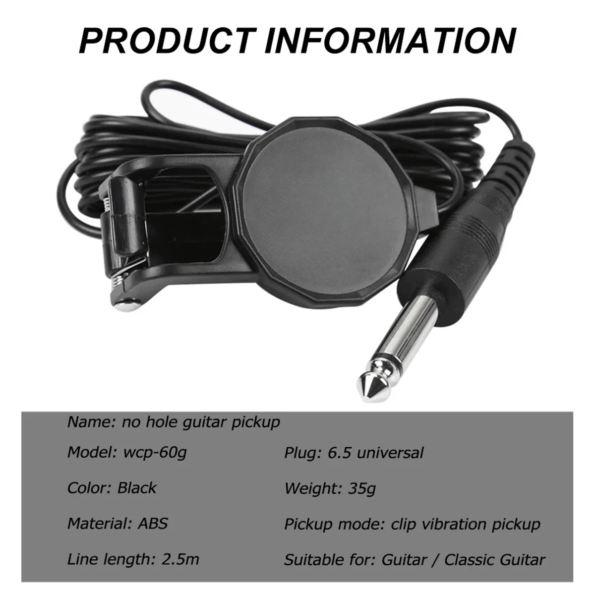 Audio Jack Clip On Pickup for Acoustic GuitarMandolinBouzoukiViolinBanjoUkulele Length 2.5 M Sound Pickup Transducer